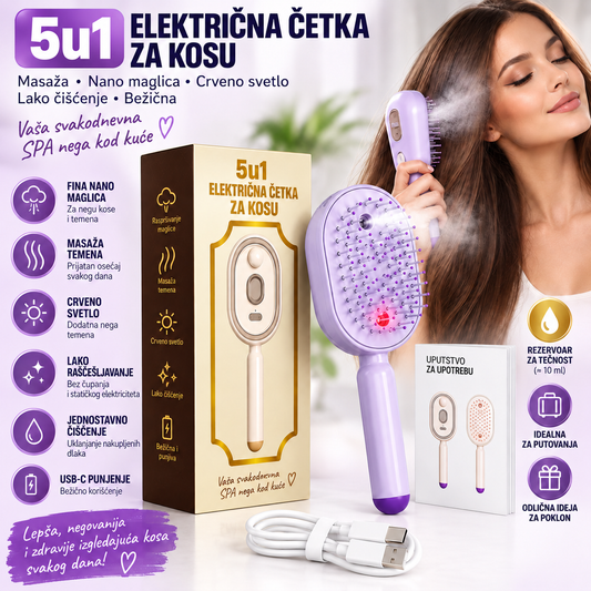 5u1 SPA električna četka za kosu – masaža, nano maglica, crveno svetlo i lako čišćenje