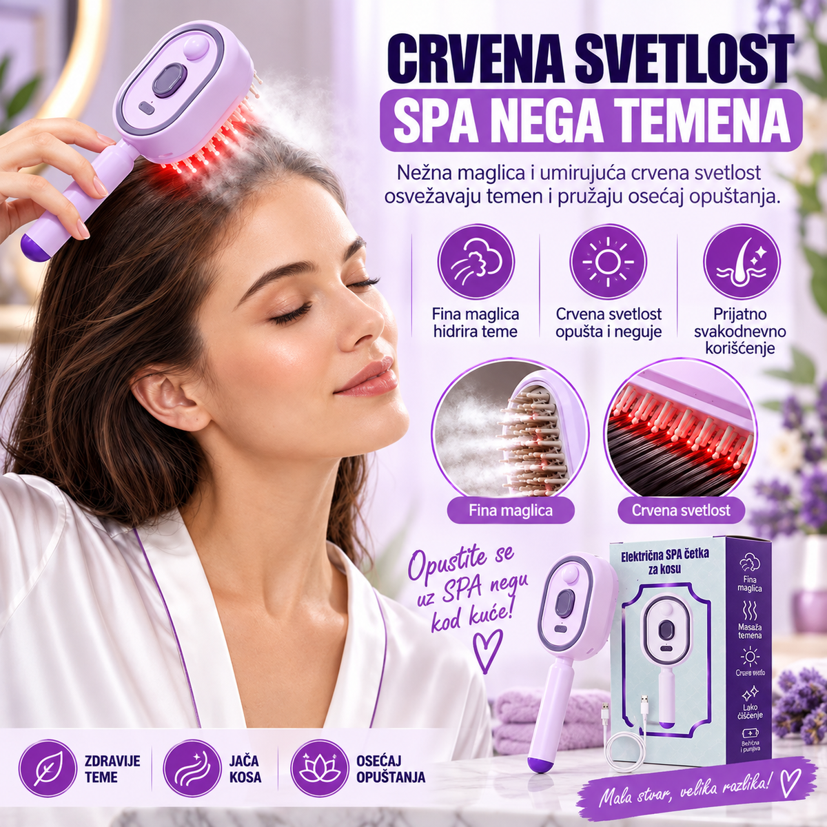 5u1 SPA električna četka za kosu – masaža, nano maglica, crveno svetlo i lako čišćenje