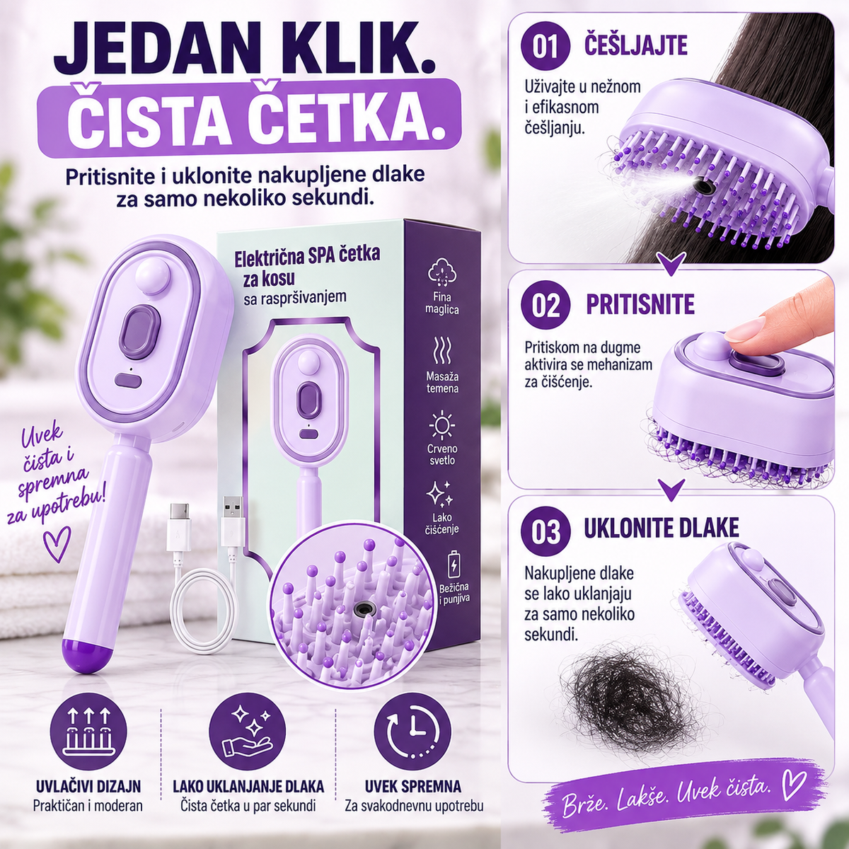 5u1 SPA električna četka za kosu – masaža, nano maglica, crveno svetlo i lako čišćenje