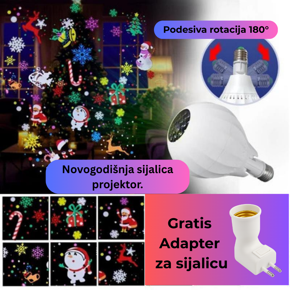 ⭐ Novogodišnja sijalica projektor – GRATIS adapter za utičnicu ⭐
