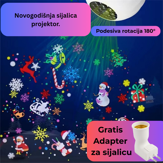 ⭐ Novogodišnja sijalica projektor – GRATIS adapter za utičnicu ⭐