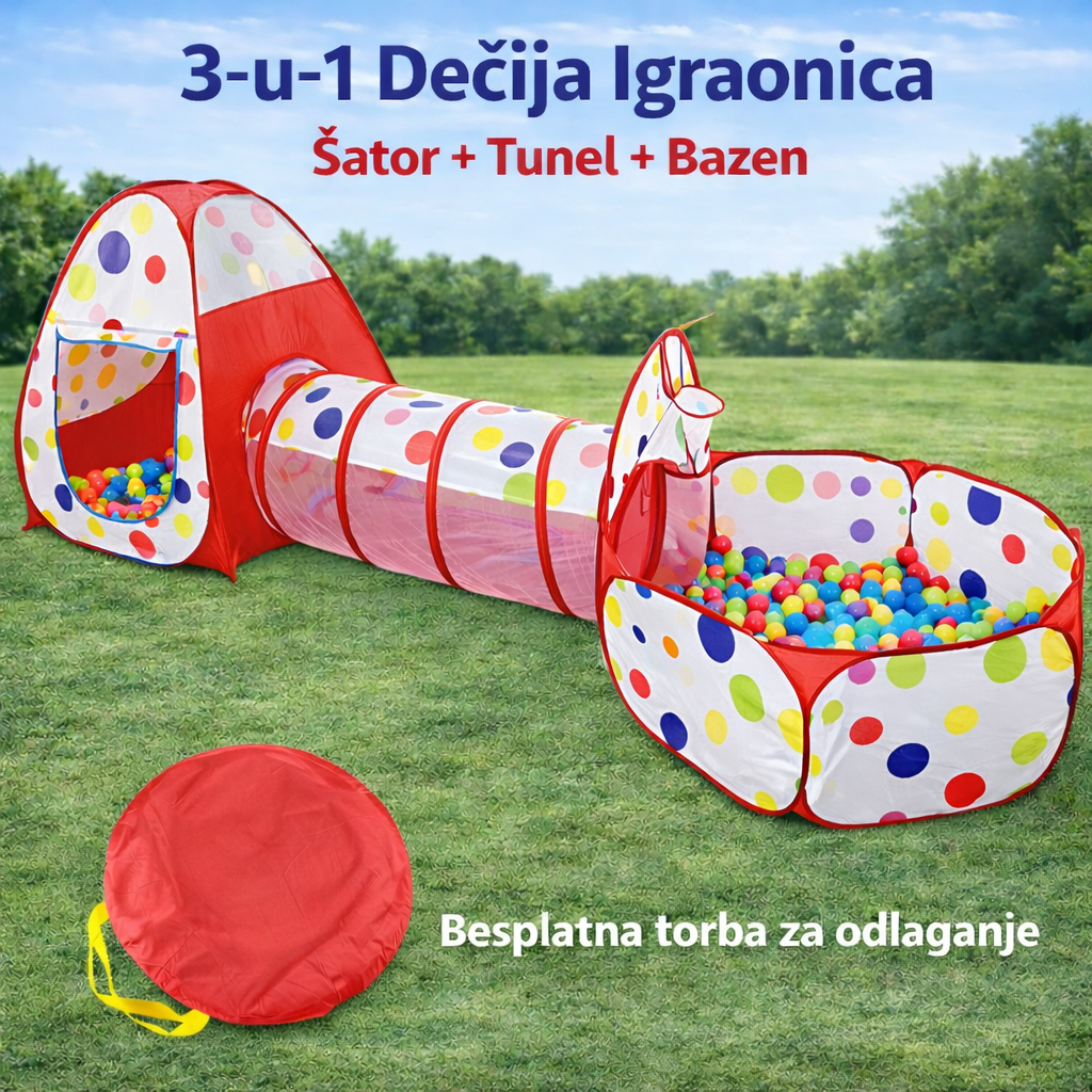 3-u-1 Dečija Igraonica – Šator + Tunel + Bazen