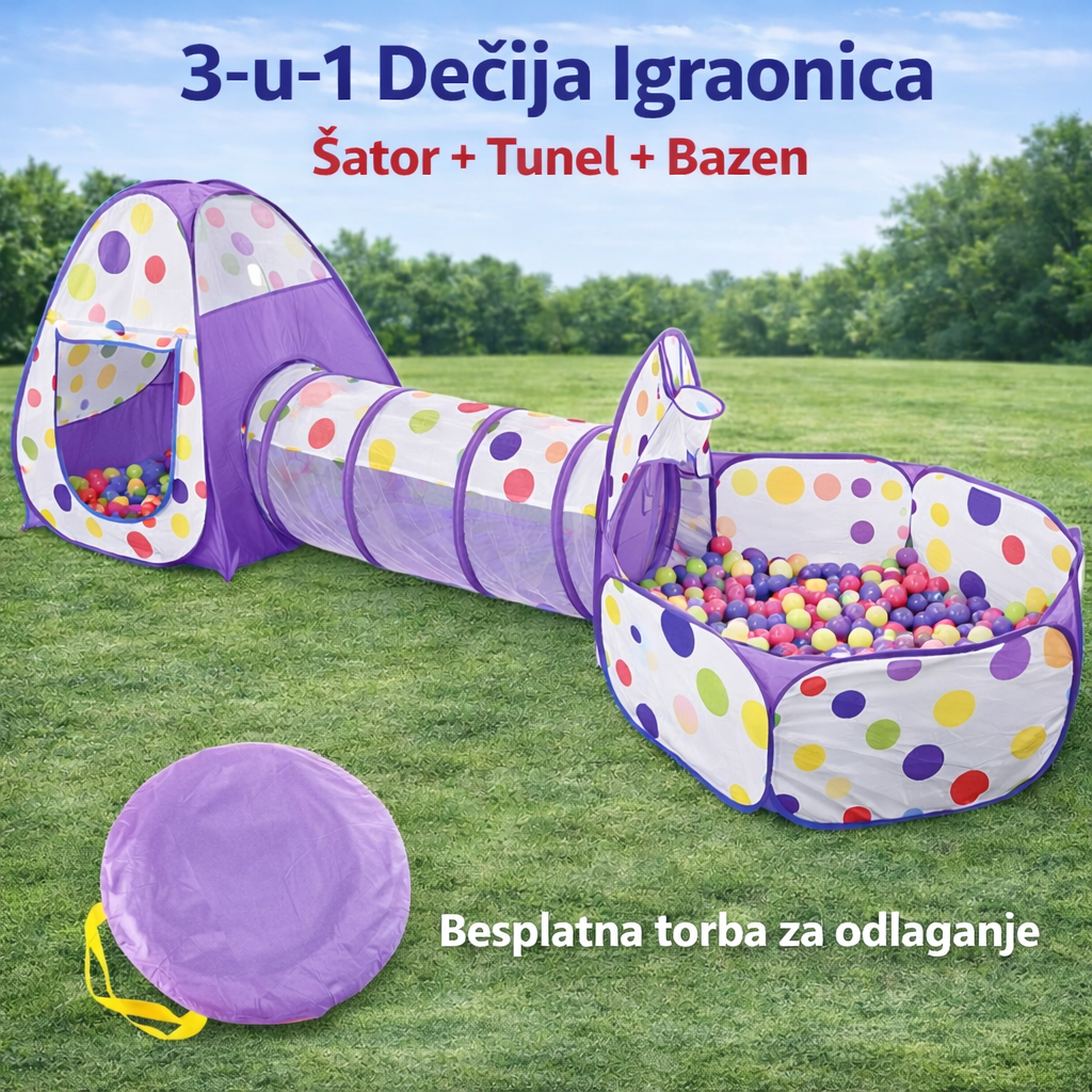 3-u-1 Dečija Igraonica – Šator + Tunel + Bazen