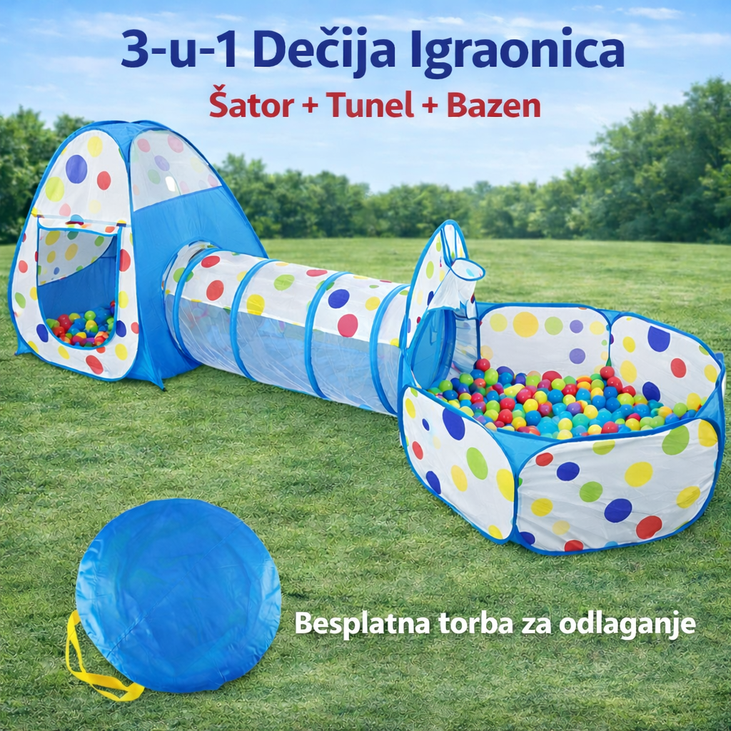 3-u-1 Dečija Igraonica – Šator + Tunel + Bazen