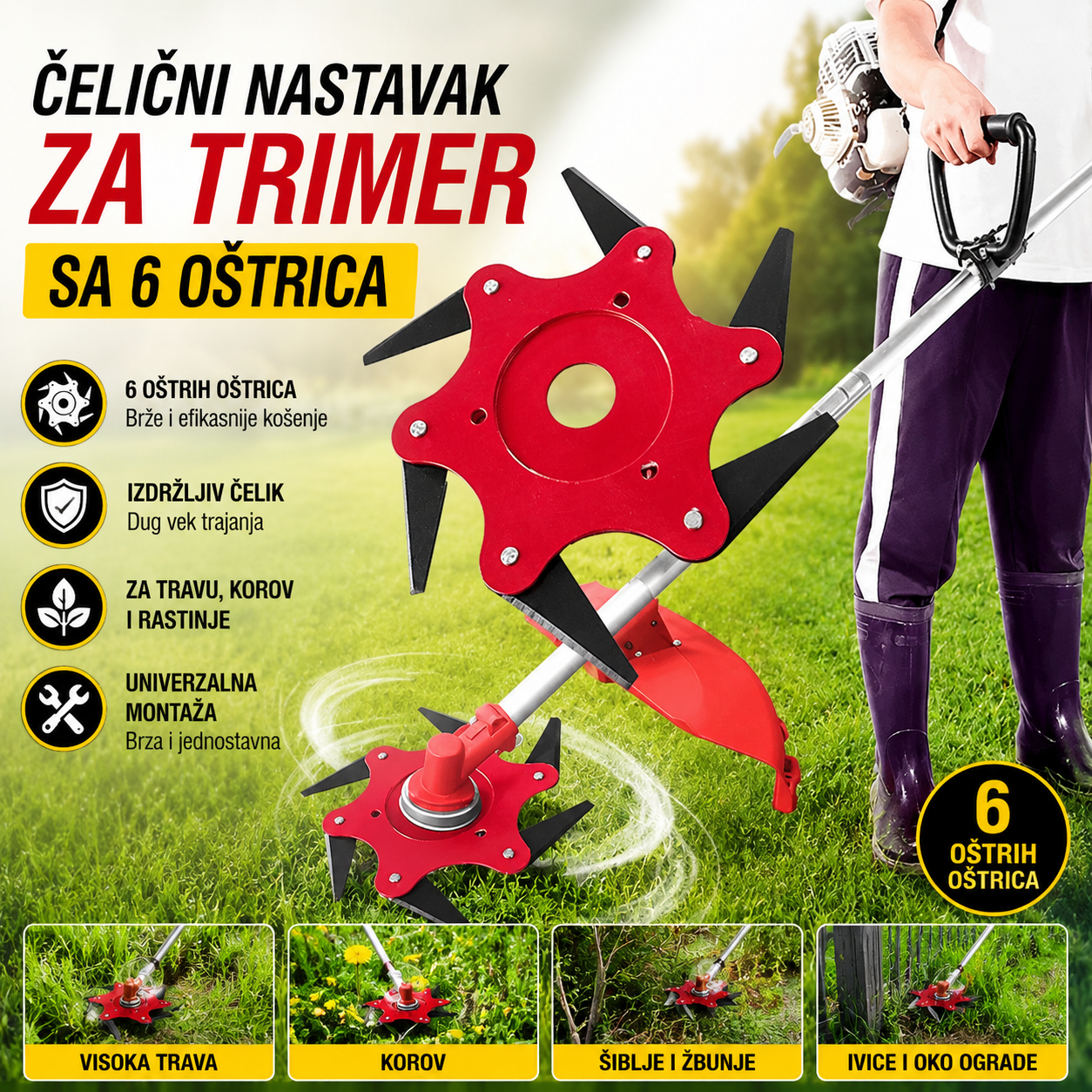 Čelični nastavak za Trimer sa 6 SEČIVA
