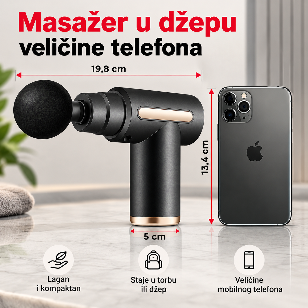 Pištolj masažer za opuštanje mišića – 6 brzina + 4 nastavka