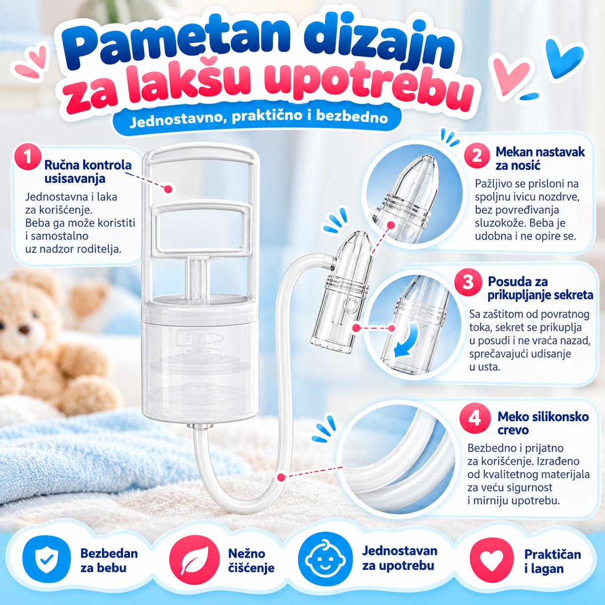 👶 Ručni nazalni aspirator za bebe – nežno i jednostavno čišćenje nosića
