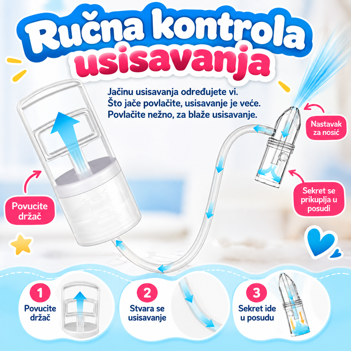 👶 Ručni nazalni aspirator za bebe – nežno i jednostavno čišćenje nosića