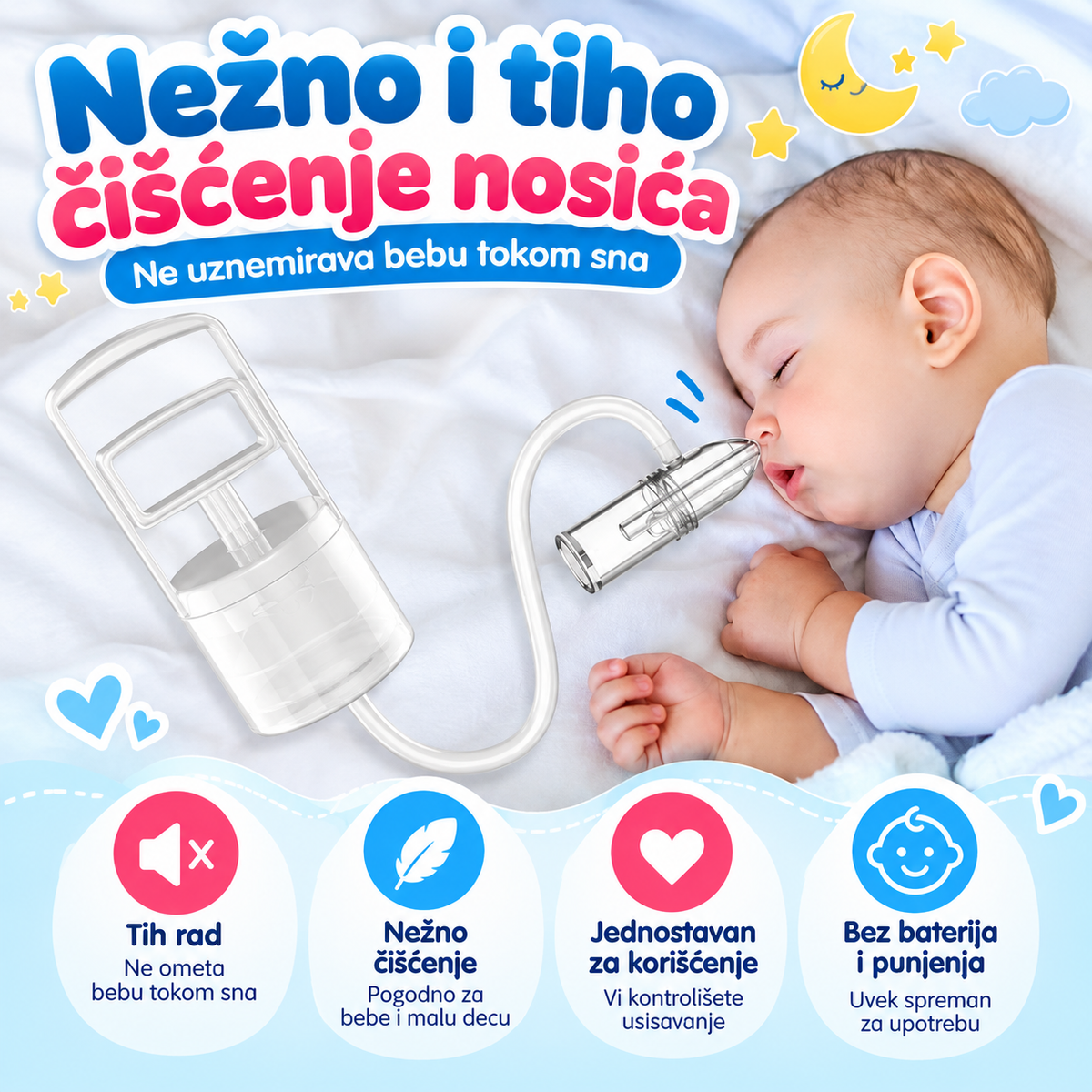 👶 Ručni nazalni aspirator za bebe – nežno i jednostavno čišćenje nosića