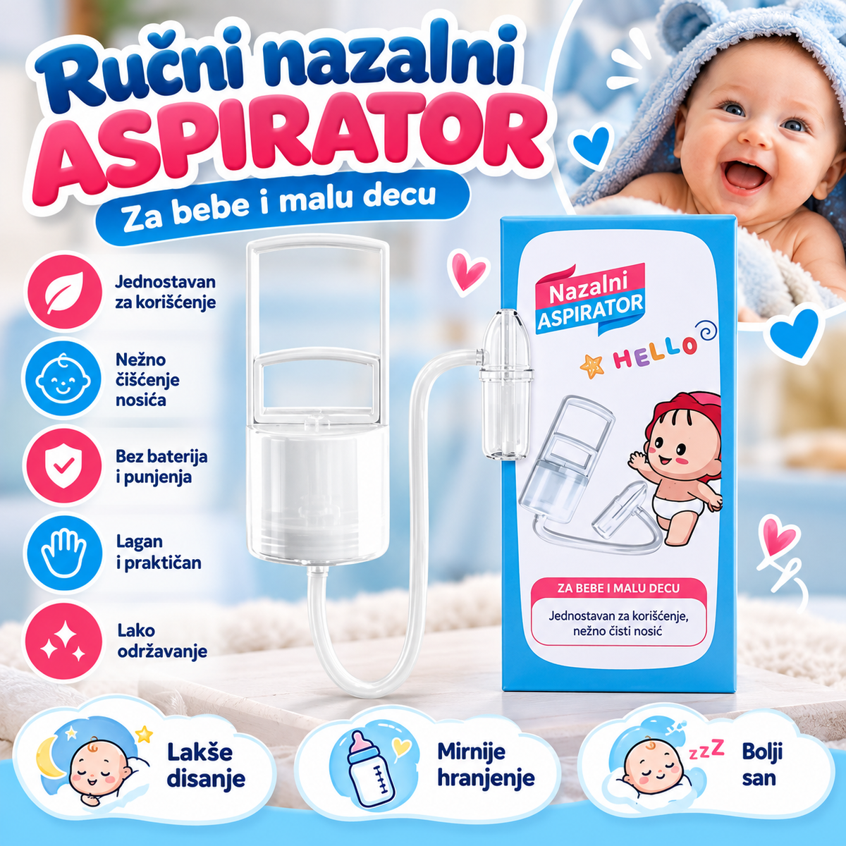 👶 Ručni nazalni aspirator za bebe – nežno i jednostavno čišćenje nosića