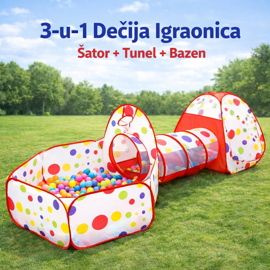 3-u-1 Dečija Igraonica – Šator + Tunel + Bazen