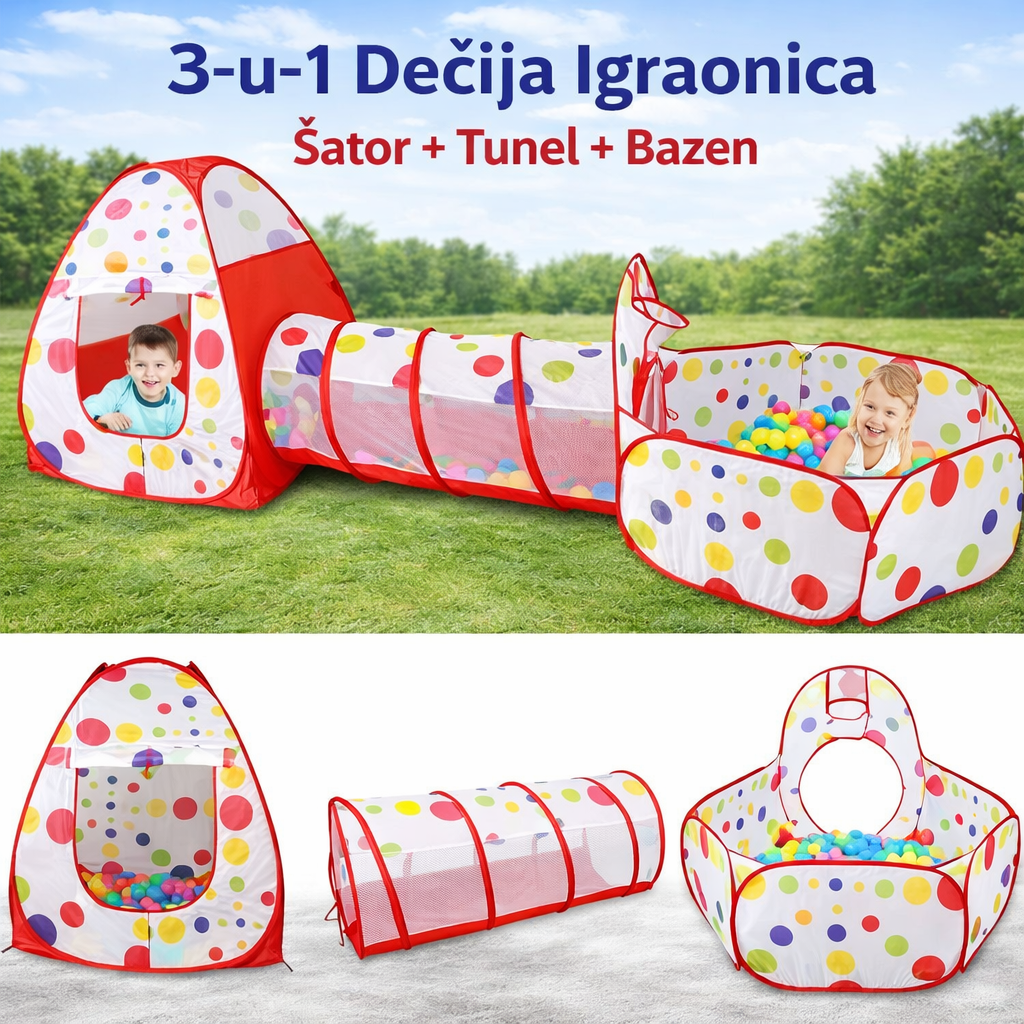 3-u-1 Dečija Igraonica – Šator + Tunel + Bazen