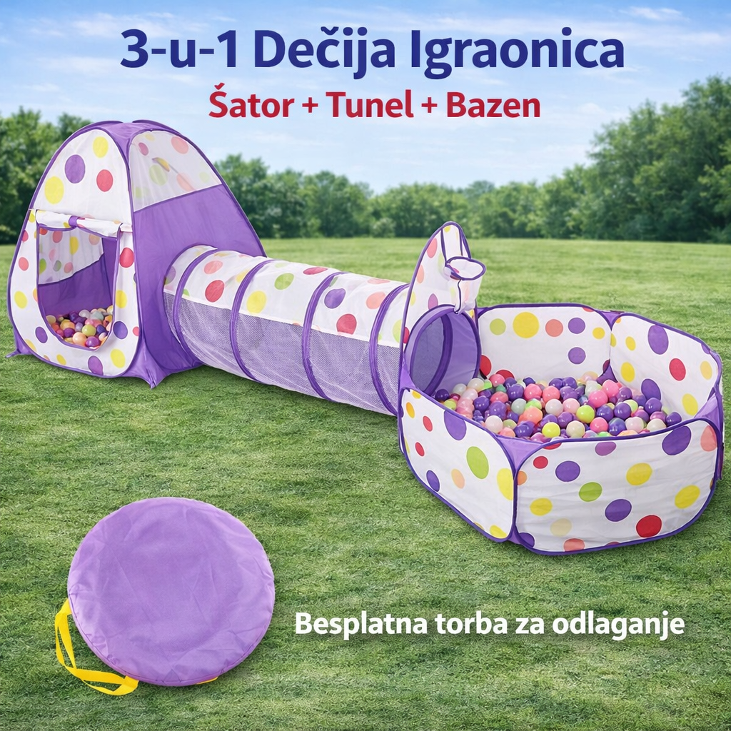 3-u-1 Dečija Igraonica – Šator + Tunel + Bazen