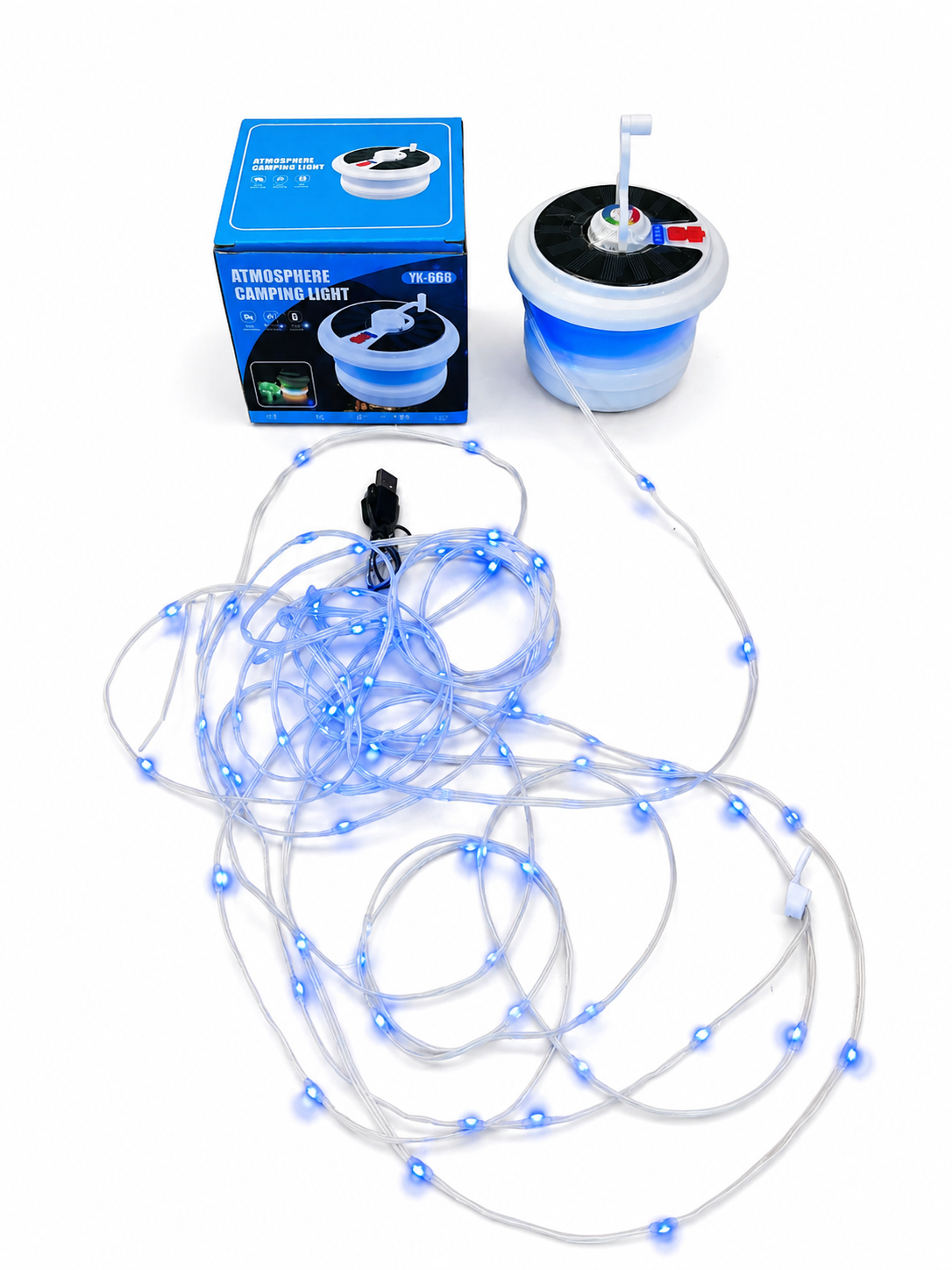 Atmosferska Kamperska Lampa sa RGB LED Trakom – Solarno Punjenje 🌈🏕️